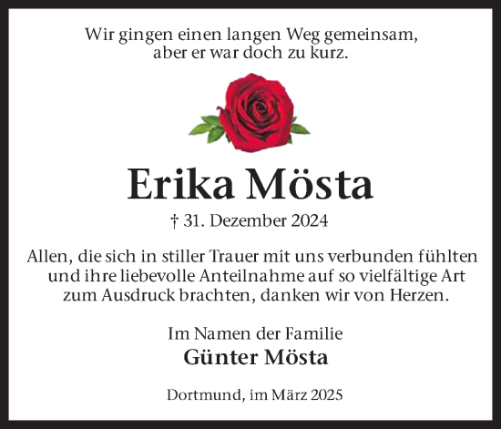 Traueranzeige von Erika Mösta von Ruhr Nachrichten