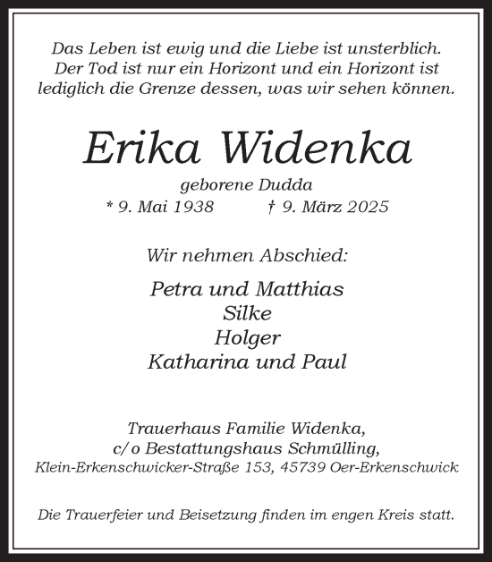 Traueranzeige von Erika Widenka von Trauer Vest