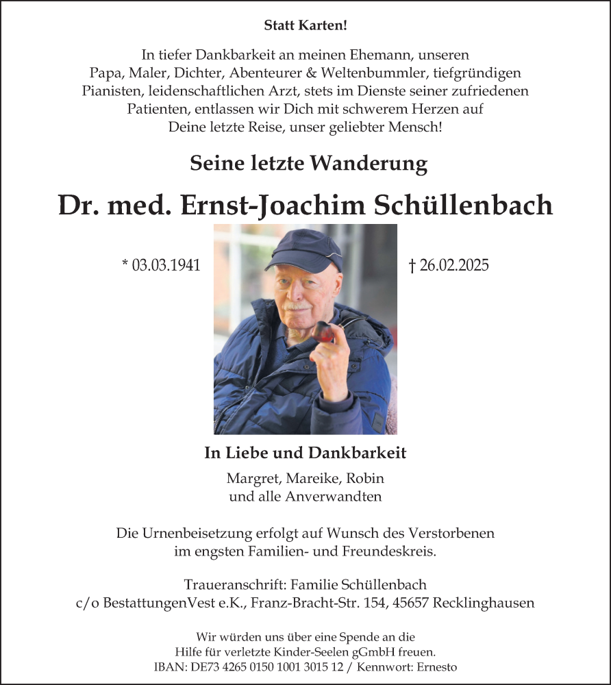  Traueranzeige für Ernst-Joachim Schüllenbach vom 08.03.2025 aus Trauer Vest