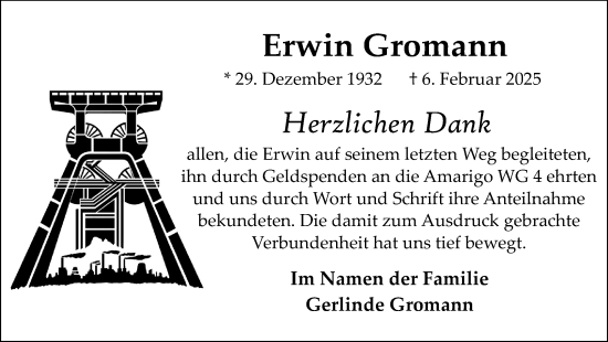 Traueranzeige von Erwin Gromann von Trauer Vest