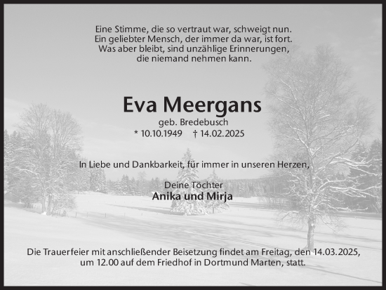 Traueranzeige von Eva Meergans von Ruhr Nachrichten