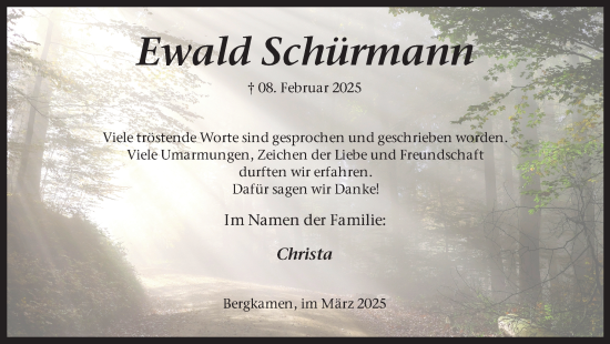 Traueranzeige von Ewald Schürmann von Hellweger Anzeiger