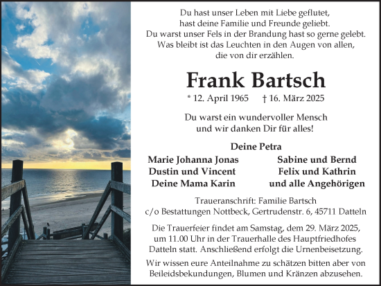 Traueranzeige von Frank Bartsch von Trauer Vest