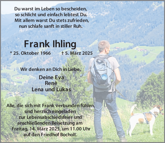 Traueranzeige von Frank Ihling 