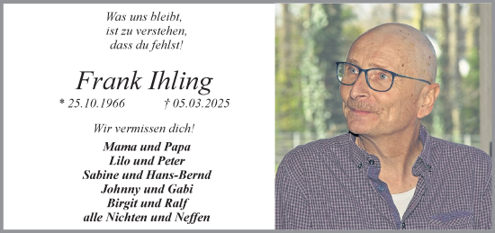 Traueranzeige von Frank Ihling 