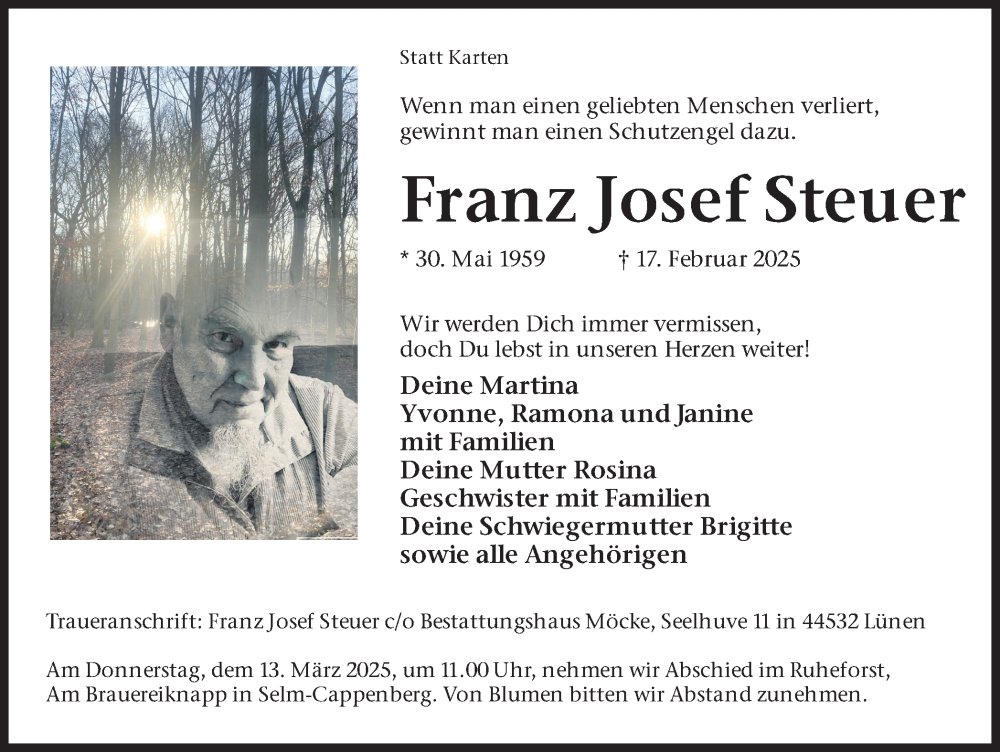  Traueranzeige für Franz Josef Steuer vom 08.03.2025 aus Lüner Anzeiger