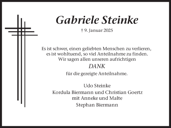 Traueranzeige von Gabriele Steinke von Ruhr Nachrichten