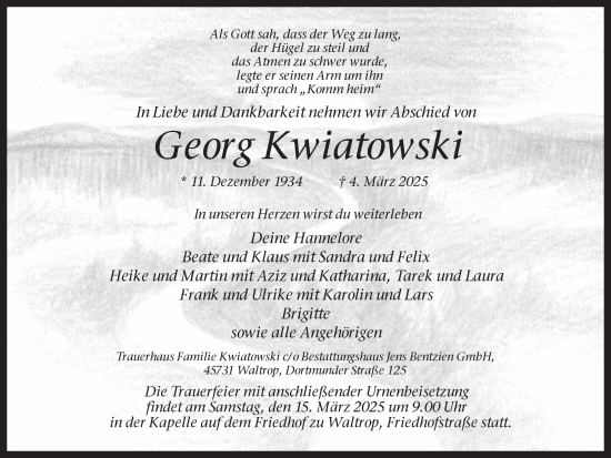 Traueranzeige von Georg Kwiatowski von Trauer Vest