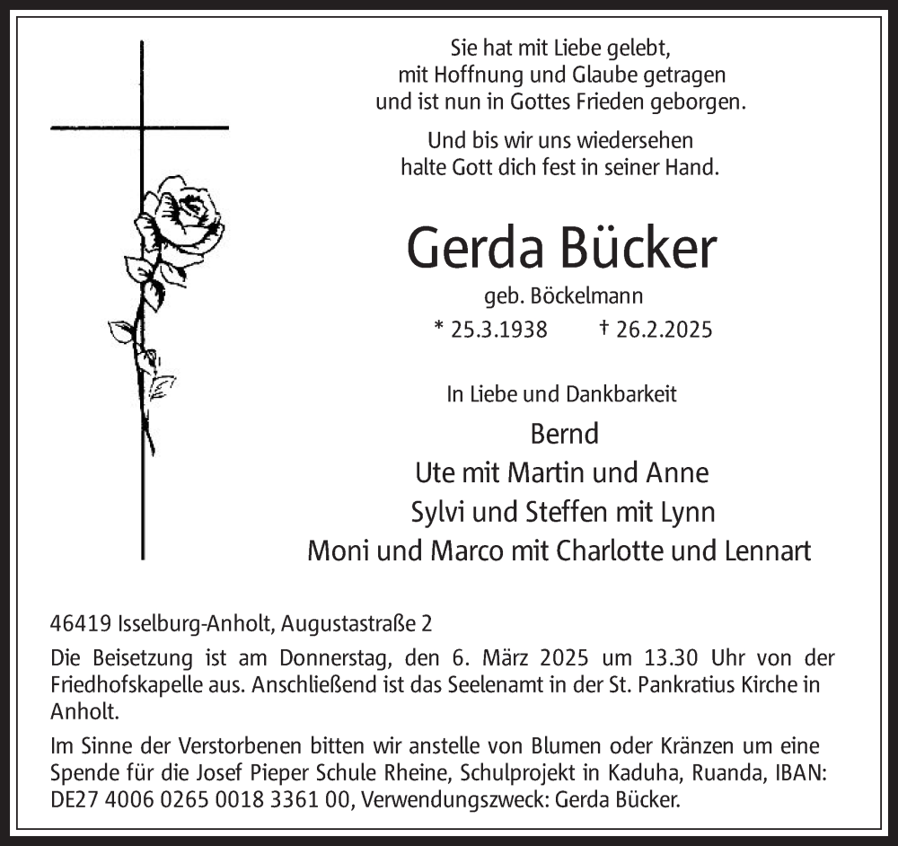  Traueranzeige für Gerda Bücker vom 01.03.2025 aus 