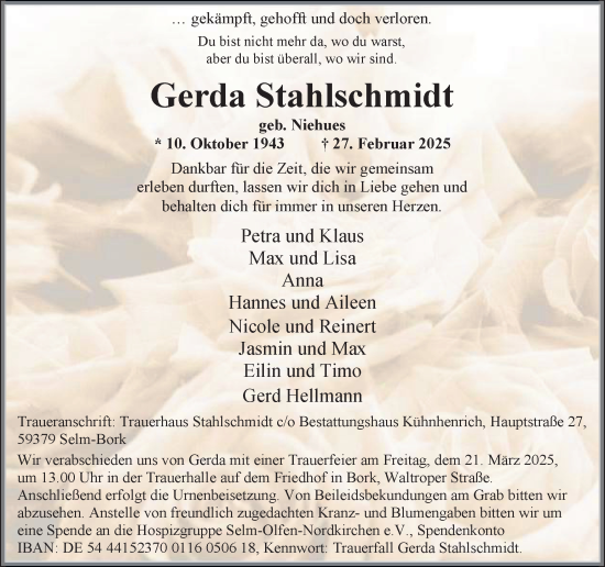 Traueranzeige von Gerda Stahlschmidt von Ruhr Nachrichten