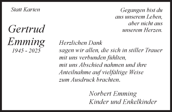 Traueranzeige von Gertrud Emming 