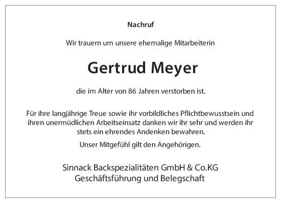 Traueranzeige von Gertrud Meyer 