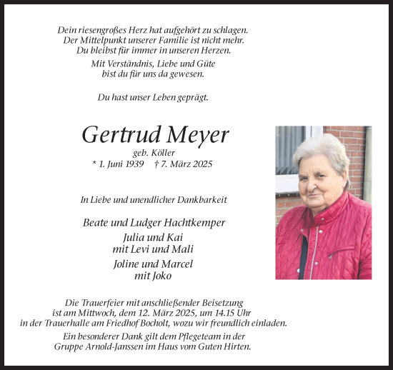 Traueranzeige von Gertrud Meyer 