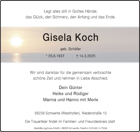 Traueranzeige von Gisela Koch von Ruhr Nachrichten