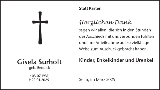 Traueranzeige von Gisela Surholt von Ruhr Nachrichten