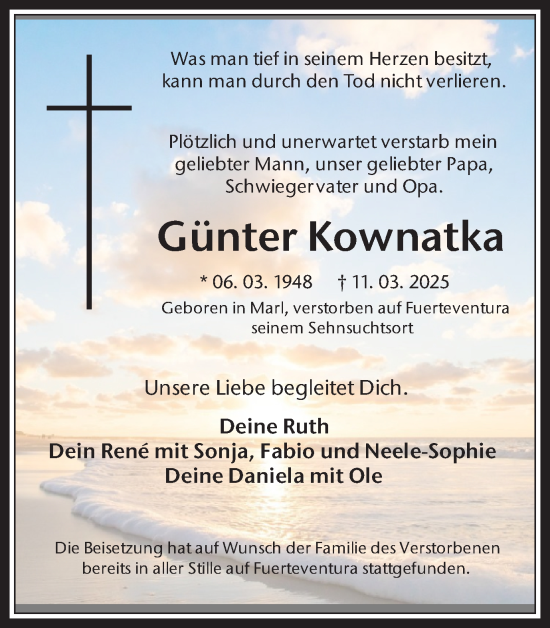 Traueranzeige von Günter Kownatka von Trauer Vest