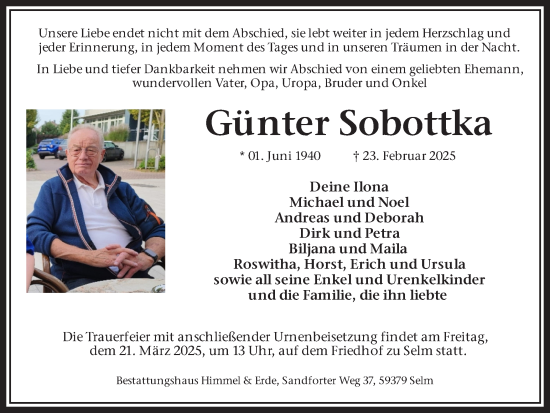 Traueranzeige von Günter Sobottka von Ruhr Nachrichten