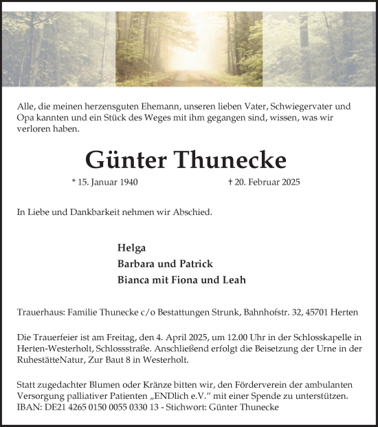 Traueranzeige von Günter Thunecke von Trauer Vest