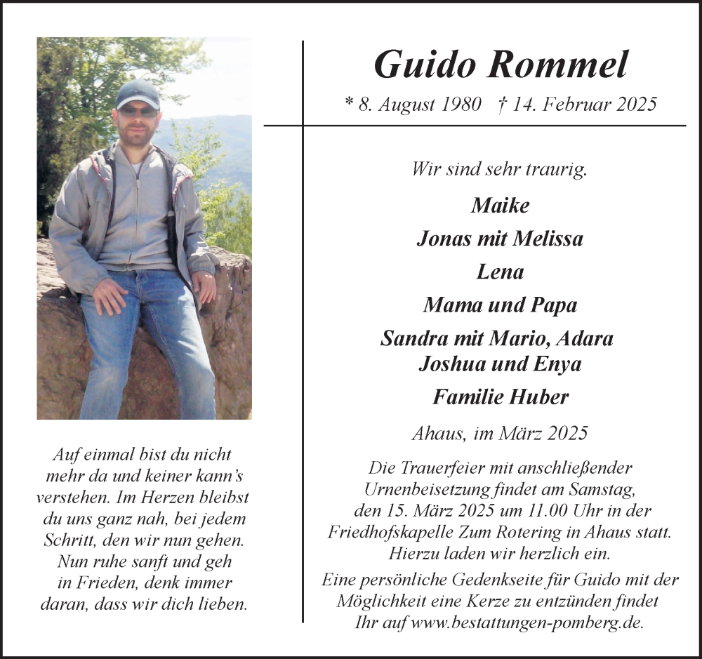  Traueranzeige für Guido Rommel vom 12.03.2025 aus Münsterland Zeitung