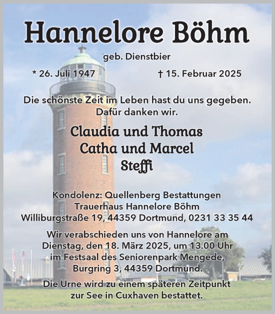 Traueranzeige von Hannelore Böhm von Ruhr Nachrichten
