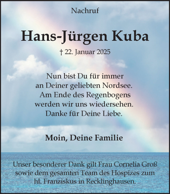 Traueranzeige von Hans-Jürgen Kuba von Trauer Vest