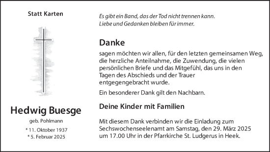 Traueranzeige von Hedwig Buesge von Münsterland Zeitung