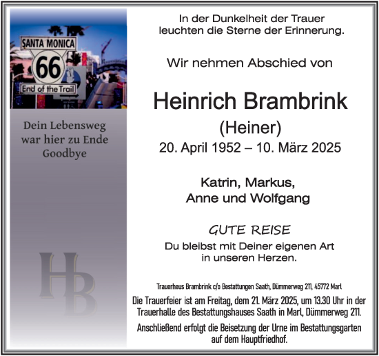 Traueranzeige von Heinrich Brambrink von Trauer Vest