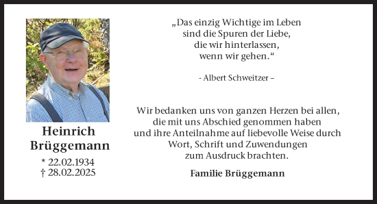 Traueranzeige von Heinrich Brüggemann 