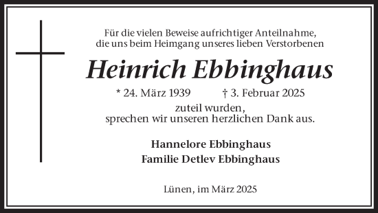 Traueranzeige von Heinrich Ebbinghaus von Ruhr Nachrichten