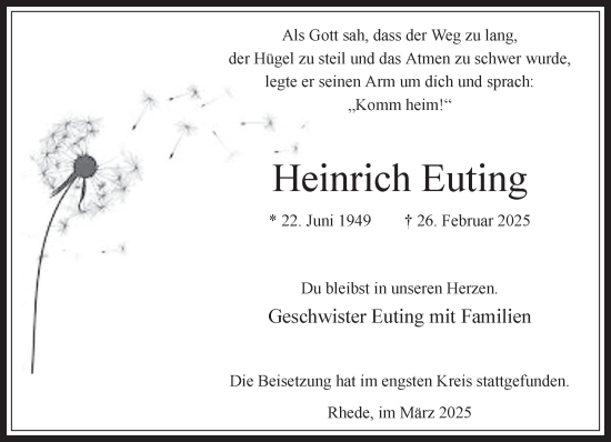Traueranzeige von Heinrich Euting 