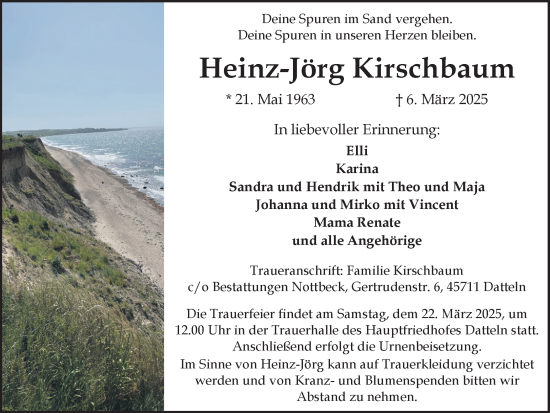 Traueranzeige von Heinz-Jörg Kirschbaum von Trauer Vest