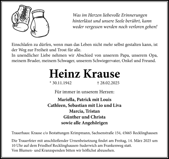 Traueranzeige von Heinz Krause von Trauer Vest
