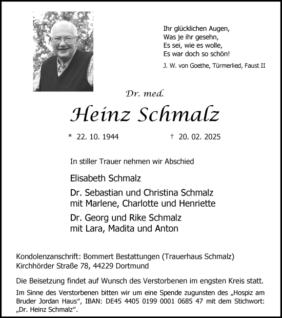 Traueranzeige von Heinz Schmalz von Ruhr Nachrichten
