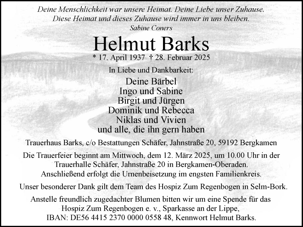  Traueranzeige für Helmut Barks vom 05.03.2025 aus Hellweger Anzeiger