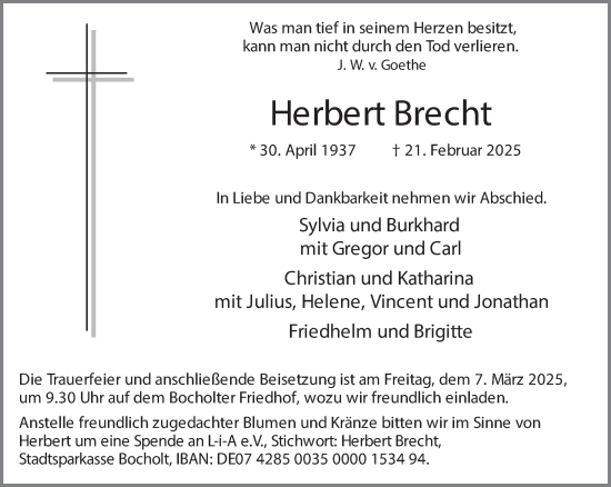 Traueranzeige von Herbert Brecht 