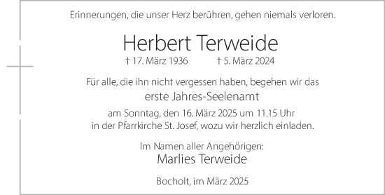 Traueranzeige von Herbert Terweide 