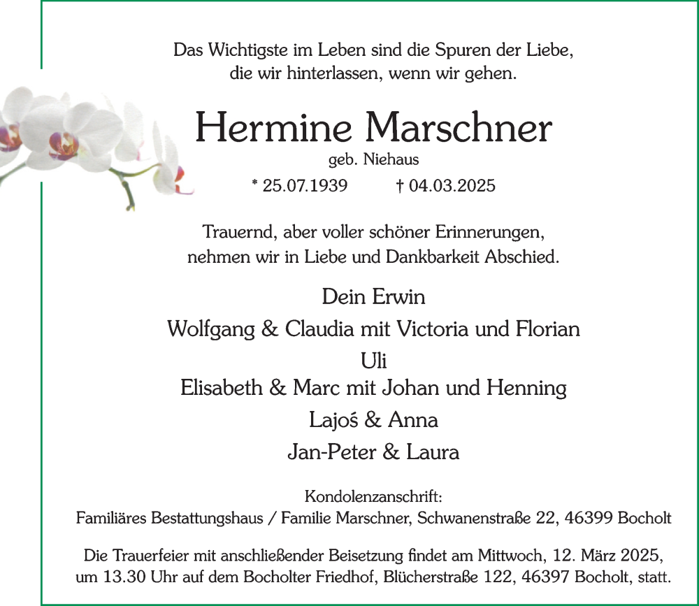  Traueranzeige für Hermine Marschner vom 08.03.2025 aus 