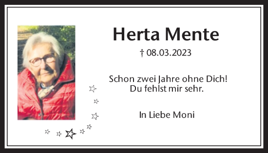 Traueranzeige von Herta Mente von Trauer Vest