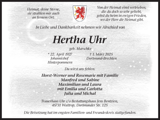 Traueranzeige von Hertha Uhr von Ruhr Nachrichten