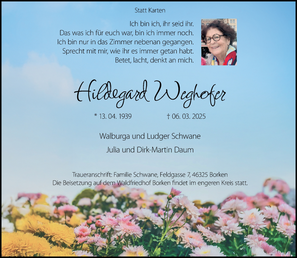  Traueranzeige für Hildegard Weghofer vom 15.03.2025 aus 