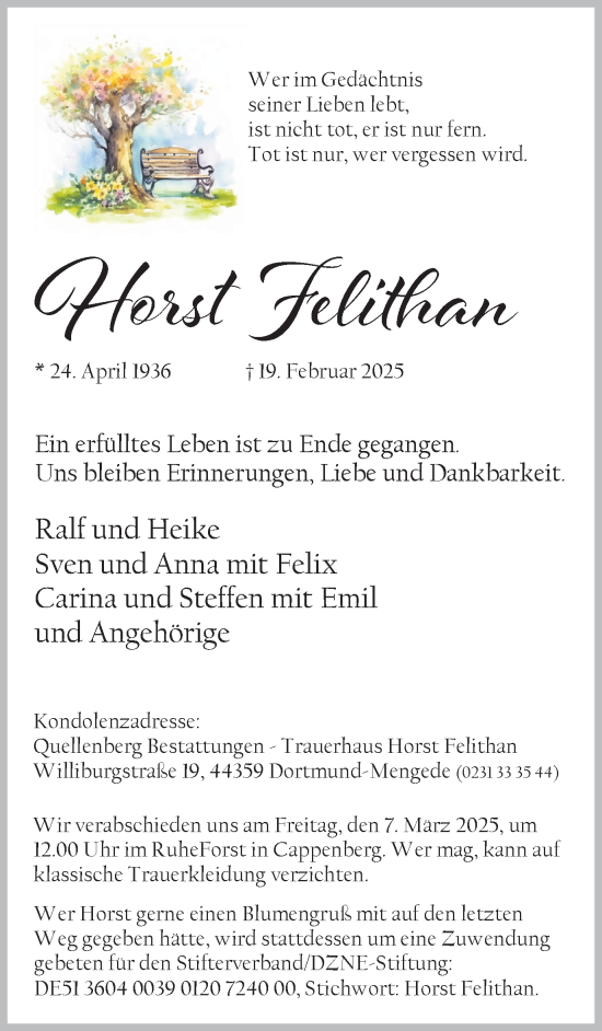 Traueranzeige von Horst Felithan von Ruhr Nachrichten