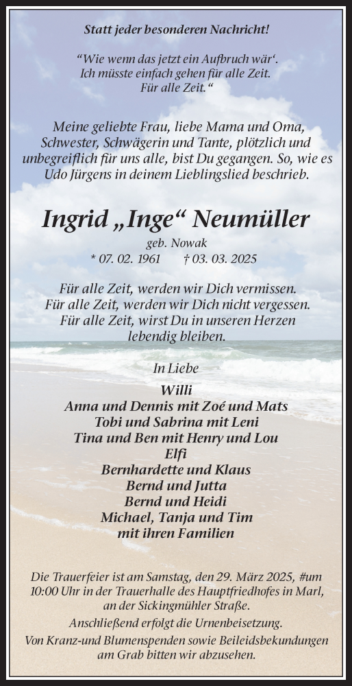Traueranzeige von Ingrid Neumüller von Trauer Vest
