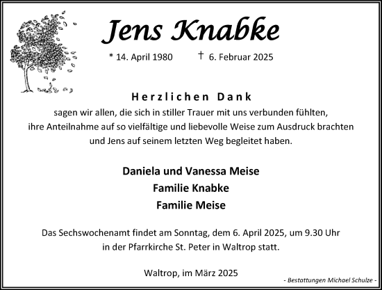 Traueranzeige von Jens Knabke von Trauer Vest