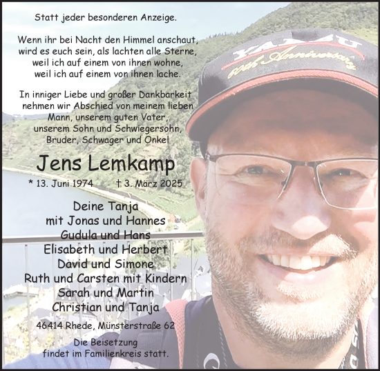 Traueranzeige von Jens Lemkamp 