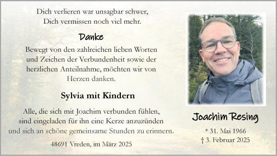 Traueranzeige von Joachim Resing von Münsterland Zeitung