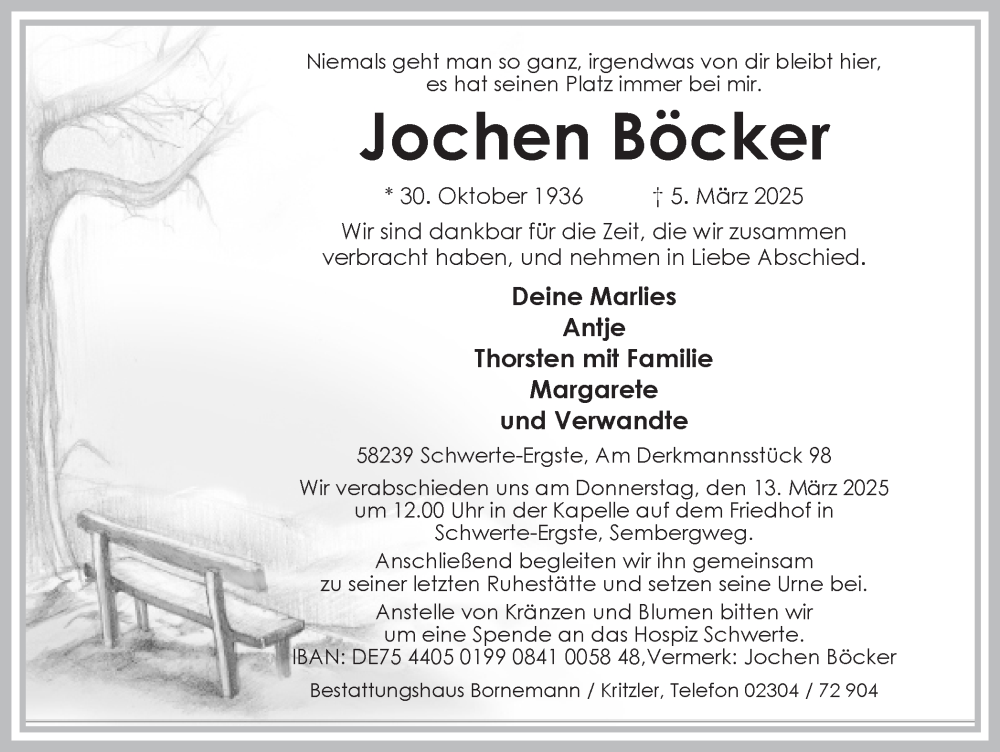  Traueranzeige für Jochen Böcker vom 08.03.2025 aus Ruhr Nachrichten