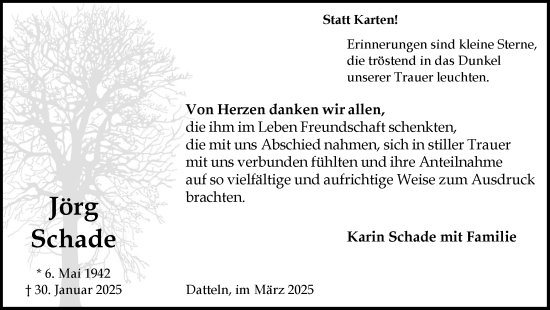 Traueranzeige von Jörg Schade von Trauer Vest