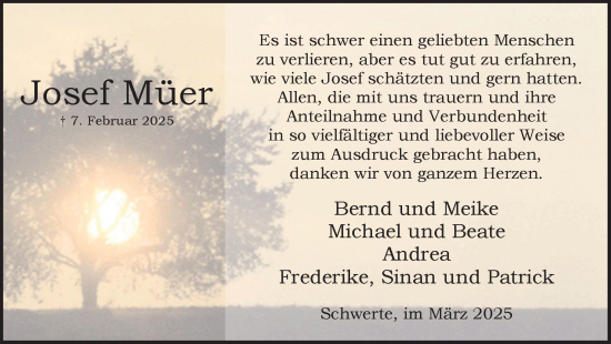 Traueranzeige von Josef Müer von Ruhr Nachrichten