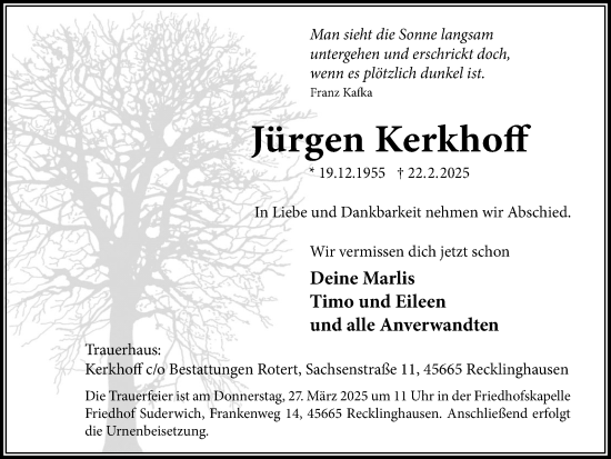 Traueranzeige von Jürgen Kerkhoff von Trauer Vest