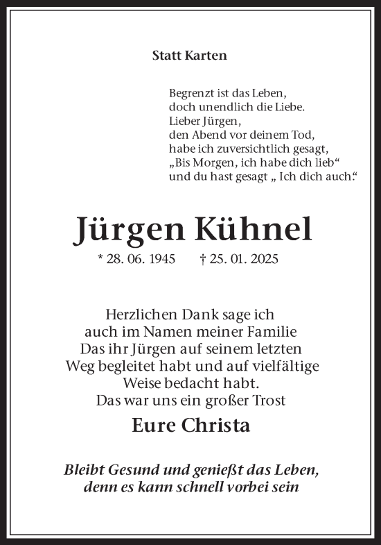 Traueranzeige von Jürgen Kühnel von Trauer Vest